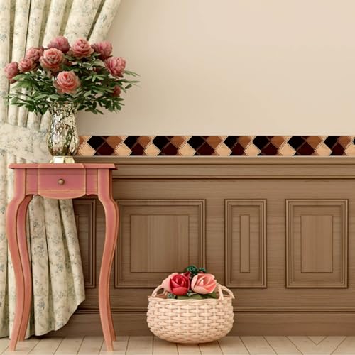 IVN Wallpaper Border Peel and Stick Wall Brown Diamond Check 4x196 Inch - color: Brown Diamond Check