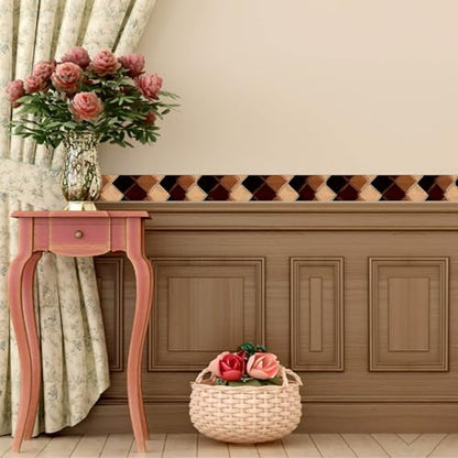 IVN Wallpaper Border Peel and Stick Wall Brown Diamond Check 4x196 Inch - color: Brown Diamond Check