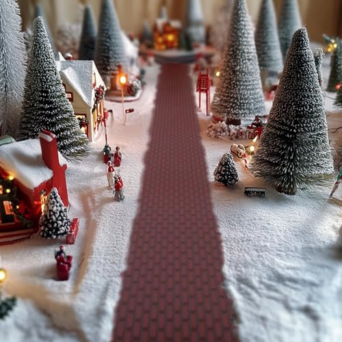 4 Pcs Christmas Village Reddish Brown Brick Road, Xmas Village Accessories - color: 39"x 3.5"-reddish Brown