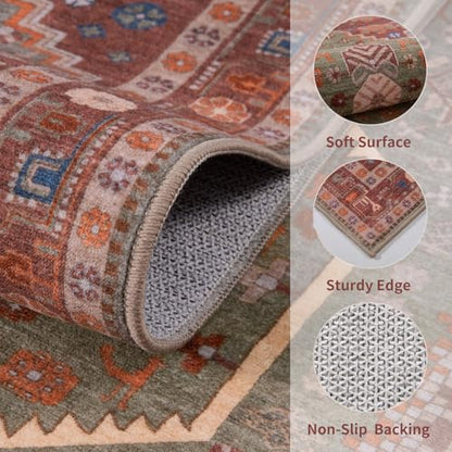 Ciicool 2x5ft Runner Rug,Washable Hallway Terracotta/Green Kitchen Carpet - color: Terracotta/Green, size: 2' x 5' (Runner)