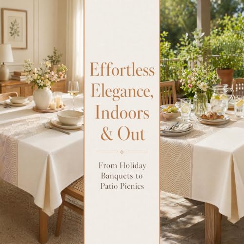 Rectangle Linen Tablecloth Waterproof Spillproof Cloth, 55x70 Inch - color: Beige Bd, size: 55"x70"fits 4-6 seats (table length 46"-52")