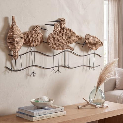 RattanView Wicker Coastal Seagull Wall Decor Seagull Wall Art Hanging Decors Handmade Wicker Beach Ocean Theme Ornaments Coastal Sculpture for Boho Bathroom Indoor Outdoor Art