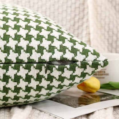 Chenille Houndstooth Pillow Covers 12x20, Set of 2, Green and White - size: 20" x 12" (Pack of 2)