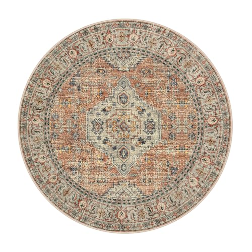 Lahome Oriental Washable Round Rugs, Non-Slip Round Rug 4ft Ultra-Thin - color: Terracotta, size: 4'(Round)