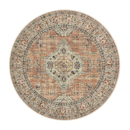 Lahome Oriental Washable Round Rugs, Non-Slip Round Rug 4ft Ultra-Thin - color: Terracotta, size: 4'(Round)