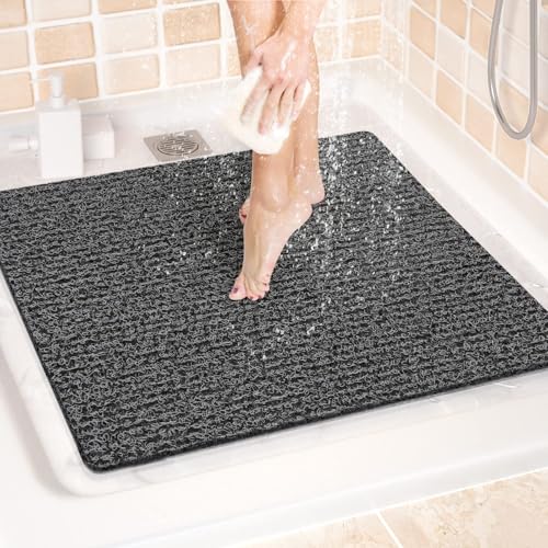 LuxStep Shower Mat Bathtub Mat Non-Slip Bath Mat with Drain, Quick Drying - color: Black, size: 24" x 24" (Rectangular)