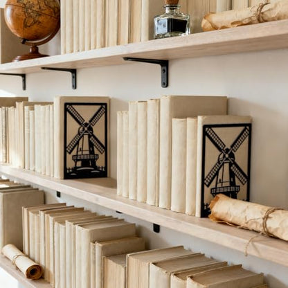 Peacoblue 5.3"x4.3"x7.9" Metal Bookends, Heavy Duty Book Ends for Shelves - style: Dutch Windmill and Fence