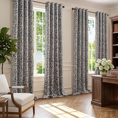 jinchan Blue Floral Curtians 96 Inch Room Darkening Grommet 2 Panels - color: *Dusty Blue, size: 50"W x 96"L (Pack of 2)