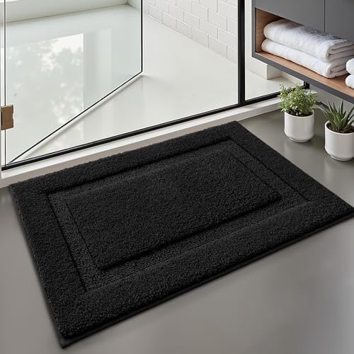 LUMI Ultra Soft Bathroom Rugs Absorbent, Non Slip Bath Mat 24x36, Black - color: Black, size: 24" x 36"