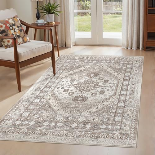 befbee 3x5 Washable Area Rug for Entryway, Low Pile Non Slip Carpet Brown - color: Brown/Beige, size: 3' x 5' (Rectangular)