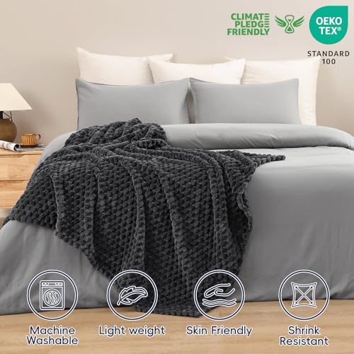 PHF Soft Cozy Fleece Throw Blanket, 340GSM Lightweight Warmth, Dark Grey - color: Dark Grey, size: Throw(50"x60")