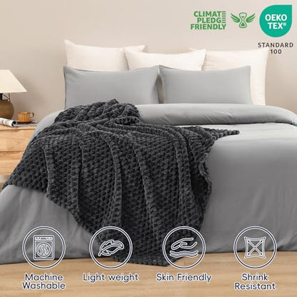 PHF Soft Cozy Fleece Throw Blanket, 340GSM Lightweight Warmth, Dark Grey - color: Dark Grey, size: Throw(50"x60")