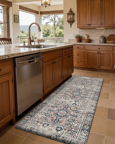 DEXI Kitchen Floor Mats Cushioned Anti Fatigue Runner Rug, 24x59 Red/Blue - color: Red/Blue, size: 59"L x 24"W x 0.4"Th