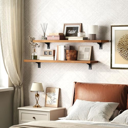 HOOBRO Floating Shelves for Wall, 31.5" Wall Mounted Shelves Set of 2 - color: Rustic Brown + Black, size: 31.5 Inches