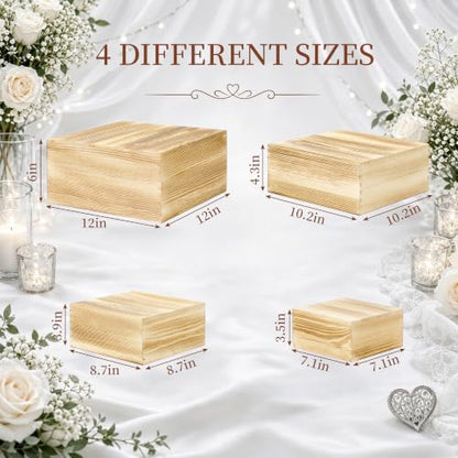 4 Pack Wooden Buffet Risers Cupcake Stand Buffet Display with Mini Signs - color: Beige, size: 4 Pcs