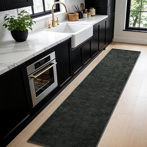 LIANLAM 2x6 Washable Runner Rugs, Black Stainproof Non-Slip for Hallway - color: Black, size: 2' x 6' (Runner)