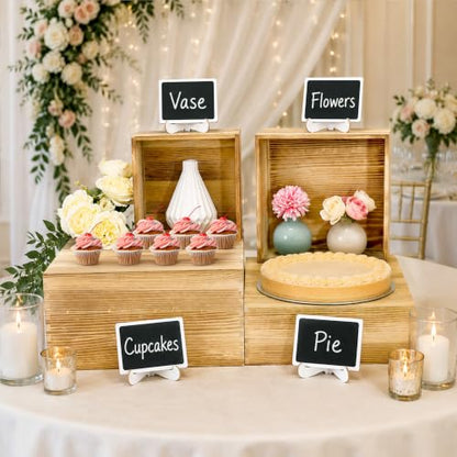 4 Pack Wooden Buffet Risers Cupcake Stand Buffet Display with Mini Signs - color: Beige, size: 4 Pcs