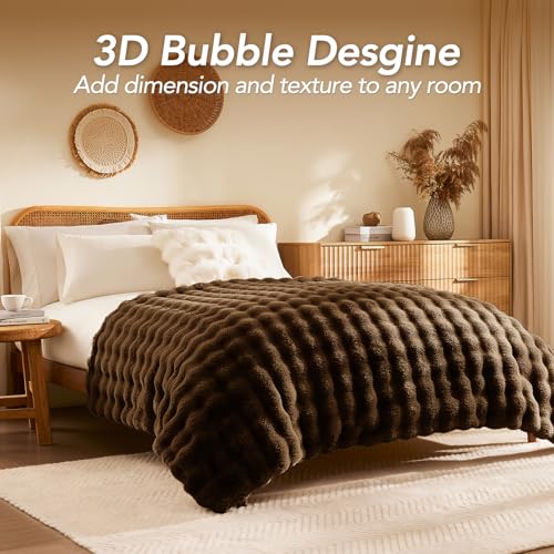 L'AGRATY Faux Rabbit Fur Throw Blanket for Couch, 50'' x 60'', Cocoa Brown - color: Cocoa Brown, size: 50" x 60"