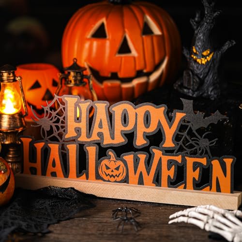 Yaocom Happy Halloween Metal Table Sign 13.78 Inch with Wooden Base Decor - style: Halloween