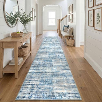 KOZYFLY Modern Washable Rug Runner 2.6x16 Hallway Stair Runner Blue Beige - color: Blue Beige, size: 2'8" x 16' (Runner)