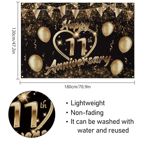 Happy 11st Anniversary Backdrop Party Decorations, Black Gold Glitter Bokeh Dots Valentine's Day Wedding Anniversary Party Photo Background Cake Table Banner Extra Large Wall Decor Props. 6 * 4ft (11) - color: 11