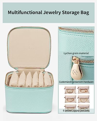 VLANDO Travel Jewelry Organizer with Clear 6 Velvet Bags,Lake Blue - color: 6PCS-Lake Blue