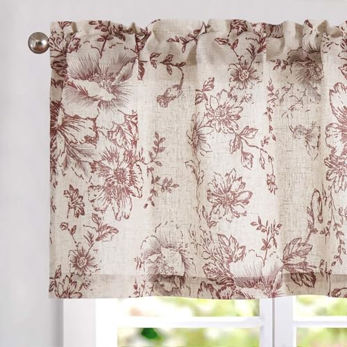Vangao Floral Valances for Windows Alice Red W50 X 16L 1 Panel - color: Alice Red, size: 50"W x 16"L (Pack of 1)