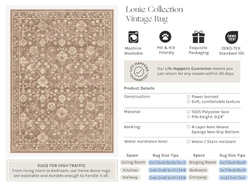 HUGEAR 2x8 Brown Neutral Runner Rugs Washable Rug Carpet - color: Brown, size: 2' x 8' (Runner)
