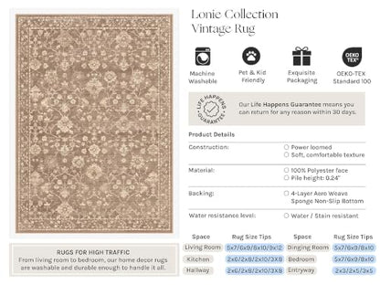 HUGEAR 2x8 Brown Neutral Runner Rugs Washable Rug Carpet - color: Brown, size: 2' x 8' (Runner)