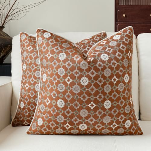 Decorative Vintage Floral Throw Pillow Covers 20x20, Rust, 2PC - color: Rust, size: 20" x 20" (Pack of 2)