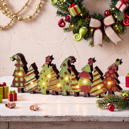 Yousoontic Christmas Tree Decor Table Centerpieces, Green and Red Wooden Sign Decorations with LED Lights 3D Block, Light up 3D Green Monster Ornament for Tabletop Mantel Desk Table Home Office Party - style: Christmas Tree