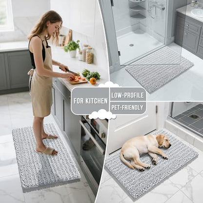 Yimobra Bathroom Rugs Sets 2 Piece, Super Absorbent Bath Mat Set, Silver - color: Silver, size: 32''x20''+24''x17''