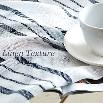 SXZJTEX Blue White Striped Linen Curtains 84 Inch Bedroom Living Room - color: Blue, size: 42"W x 84"L (Pack of 2)