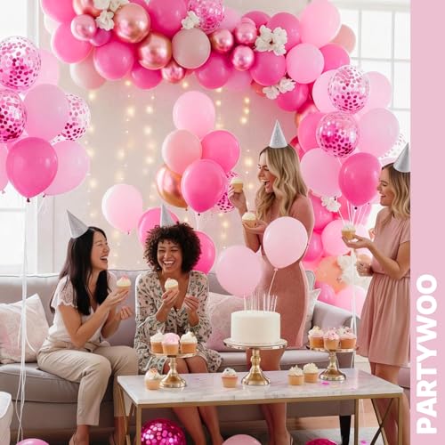 PartyWoo Pink and Gold Balloons 66pcs 12 Inch Gold Pearl Hot Pink Balloons - color: Pink-3315