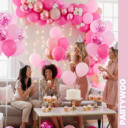 PartyWoo Pink and Gold Balloons 66pcs 12 Inch Gold Pearl Hot Pink Balloons - color: Pink-3315