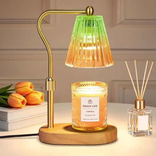 seenlast Green Gold Candle Warmer Lamp with Timer Dimmer Adjustable Height,Mothers Day Gifts,Electric Wax Warmer Vintage Home Decor for Scented Jar Candles,Birthday Gifts for Women - color: Green Gold