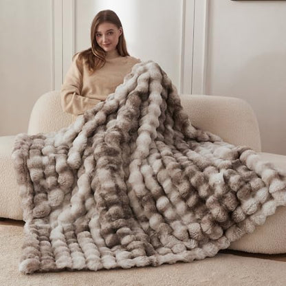 COOVA Soft Bubble Faux Fur Throw Blanket, 50"x60", Tie-dye Brown - color: Tie-dye Brown, size: 50“x60”