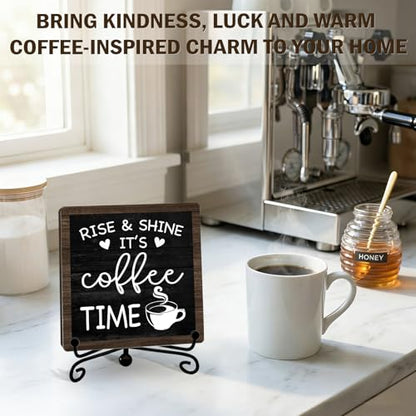 Rustic Coffee Bar Decor, 5"x5" Coffee Bar Sign - color: Deep Dark Walnut