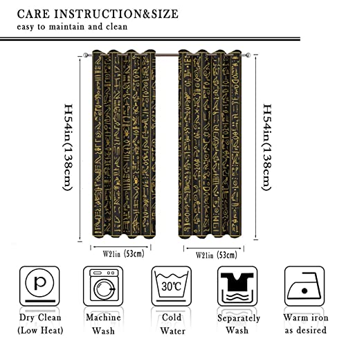 Vintage Egypt Curtains - Abstract Egyptian Ancient Culture Black Gold Hieroglyph Symbol Window Curtain Room Darkening Blackout Curtains Thermal Insulated Grommet Curtains 2 Panels 54L x 21W - color: Vintage Egypt, size: 42"W x 54"L (Pack of 1)