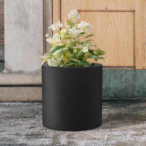 Kante Black Concrete Planter 15.8" Tall All-Weather Round Large Pot - color: Black, size: 15.7" Dia