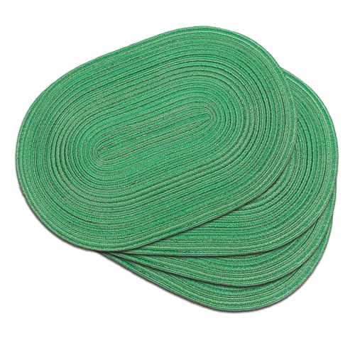 Placemats Set of 4, Woven Oval Braided Dining Table Mats(Green Shine) - color: Green Shine, size: 4 pcs