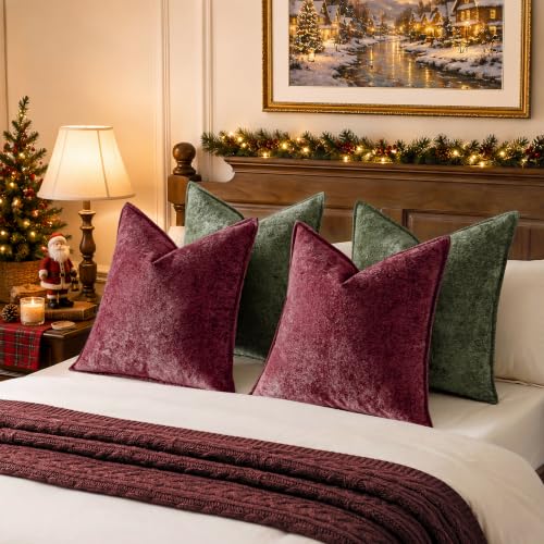 a moment 장식용 쿠션 커버 45.7 x 45.7cm(18 x 18인치) 4팩, 3D 아이스 플라워가 있는 부드러운 벨벳 장식 베개 커버, 소파 소파 홈 데코 클래식 크리스마스용 질감 모던 액센트 쿠션 커버 - color: 클래식 크리스마스, size: 18" x 18" (Pack of 4)