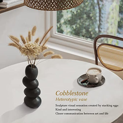 Notakia Ceramic Flower Vase for Home Decor - Handcrafted Cobblestone Shape Vase Centerpiece for Wedding, Decor，Home Decor Living Room, Home, Office, Centerpiece,Table (Black Vase)