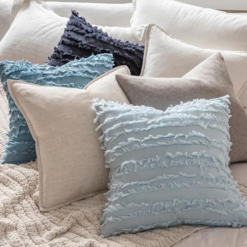 MIULEE Boho Linen Striped Throw Pillow Covers 18x18, Navy Blue - color: Navy Blue, size: 18" x 18" (Pack of 2)