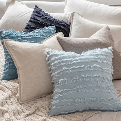 MIULEE Boho Linen Striped Throw Pillow Covers 18x18, Navy Blue - color: Navy Blue, size: 18" x 18" (Pack of 2)