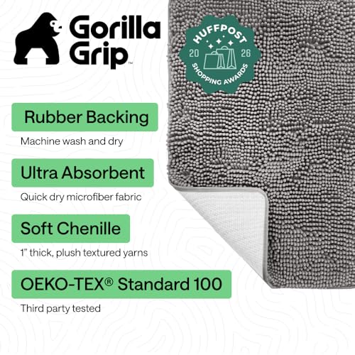 GORILLA GRIP Bath Rug Mat for Bathroom, Absorbent Chenille, 24x17 Gray - color: Grey, size: 24" X 17"