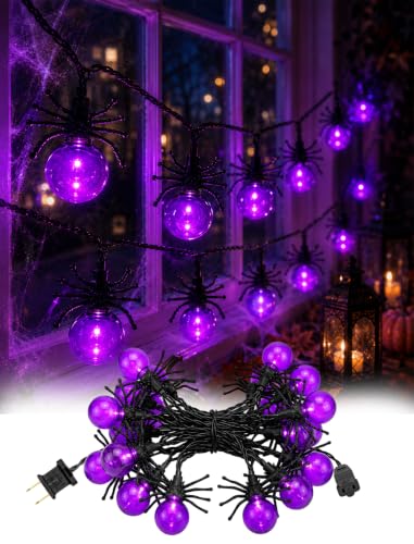 12FT Halloween Purple Spider String Lights, Plug-in 20 LED Decor - color: Purple Spider Lights