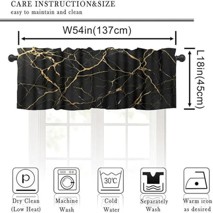 Gold Black Marble Valance, Modern Luxury Vinatge Marbling Abstract Ink Art Painting Blackout Short Window Curtain Treatment for Kitchen Bedroom Cafe Living Room, 54x18inch - color: Marble-11