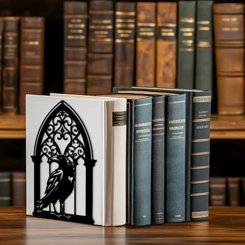 Peacoblue 5.3"x4.3"x7.9" Metal Bookends, Heavy Duty Book Ends for Shelves - style: Gothic Crow