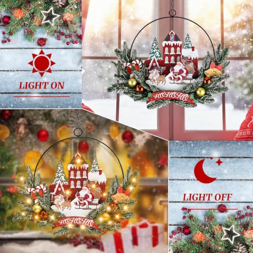 Pre-Lit Christmas Wreath for Front Door, Lighted Witch with 6H On/18H Off - color: Santa Claus-warm White